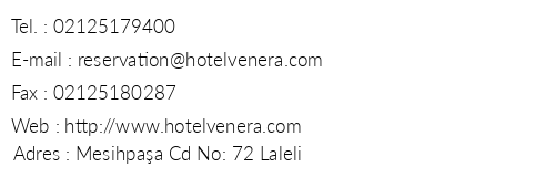 Hotel Venera telefon numaralar, faks, e-mail, posta adresi ve iletiim bilgileri